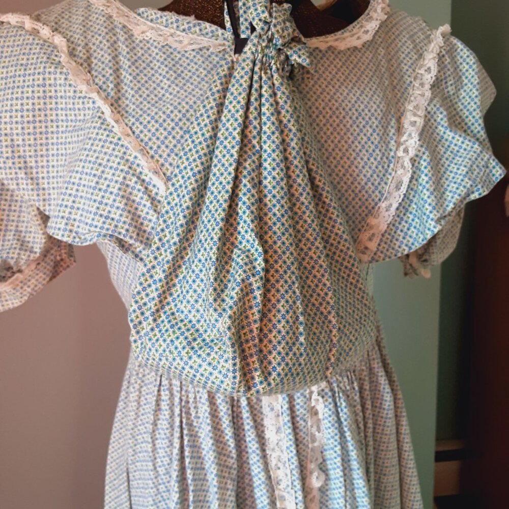 1970's Handmade Prairie Pioneer Dress Woman costume reenactment drawstring purse - Picture 6 of 7